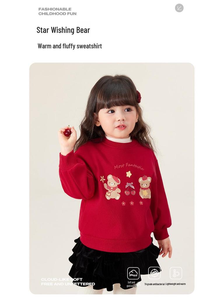 Warmth-Locking Round Neck Hoodie for Girls - Autumn/Winter Fashion Sports Top for Medium & Small Children