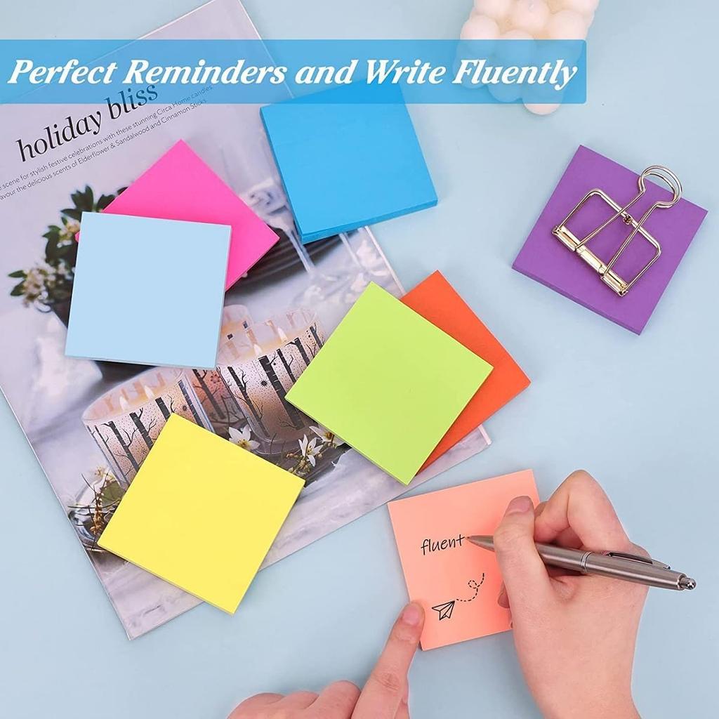 (16 Pads) Sticky Notes 3x3 inches Post It Notes Pads. 8 Bright Color Recyclable Self-Stick Notes. Easy to Stick for Office School Home