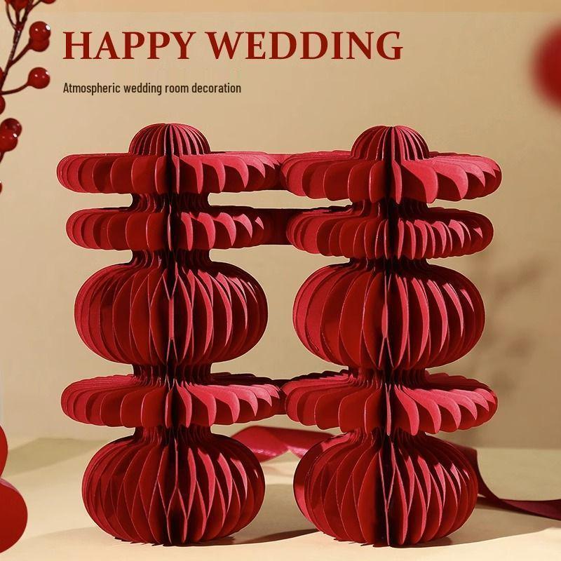 Foldable 3D Double Happiness Wedding Tabletop Ornament - High-End Wedding Room Decoration