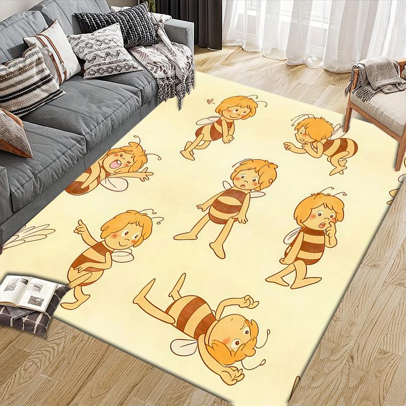 Maya the Bee Flannel Pattern Square Carpet,Area Rug,Carpet Rug for Living Room Bedroom Sofa Playroom Decor,Non-slip Floor Mat