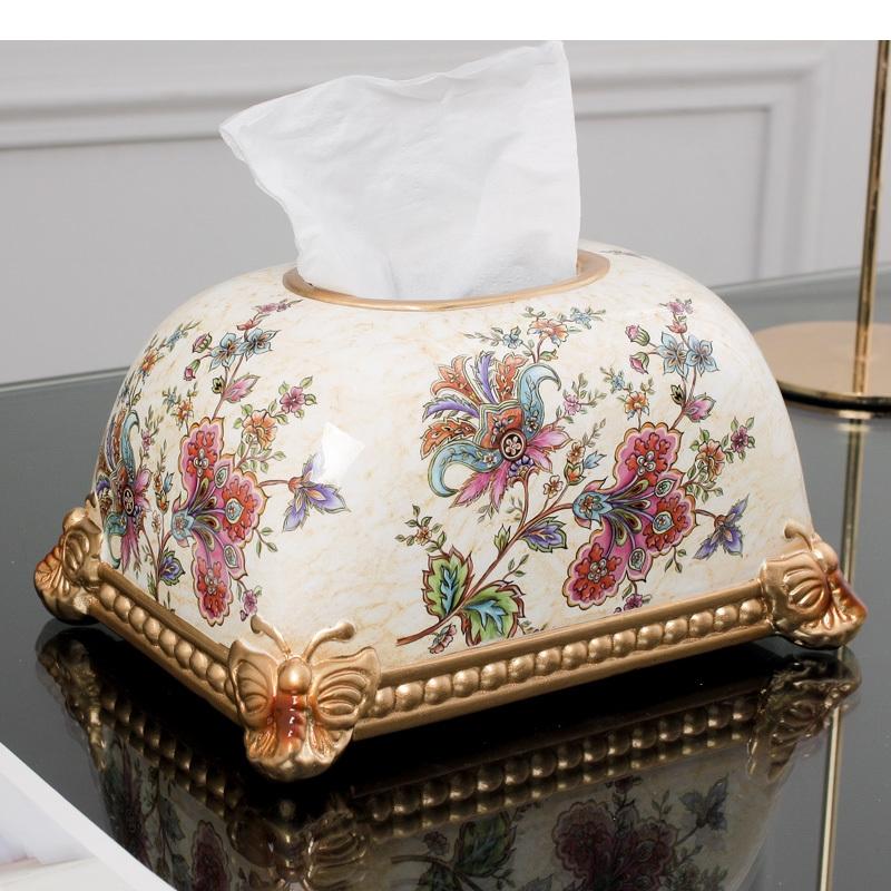 Modern Ceramic Tissue Box Flower Pattern Napkin Toilet Paper Storage Home Desktop Extractable Type Towel Rack