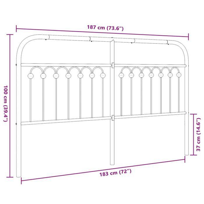 VidaXL Tête de lit métal noir 180 cm, tête de lit en métal, tête de lit haute, tête de lit pour lit double, tête de lit 376636