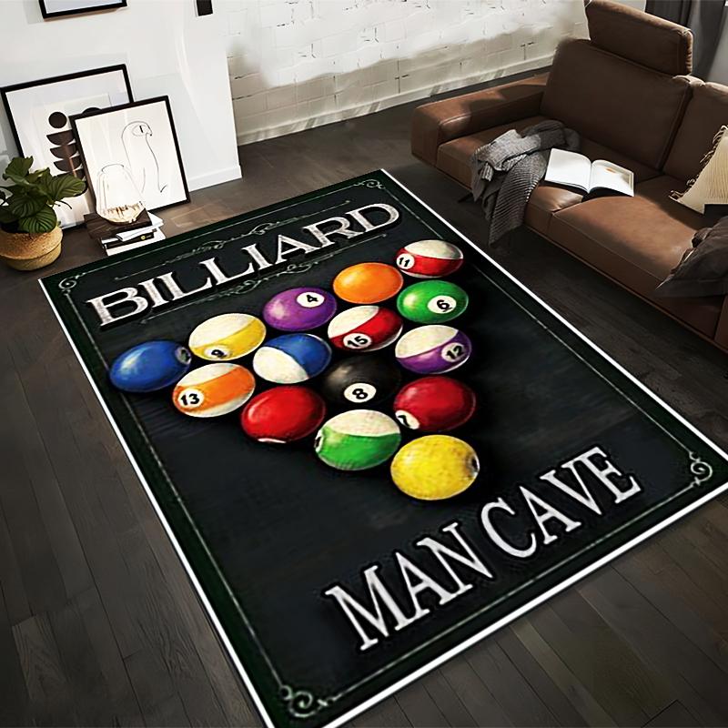 

Billiard Pool Balls Design Carpet with Man Cave Text for Home Decor Suitable for use as an anti-slip for living room bedroom sofas 40x60cm( 15x23in )