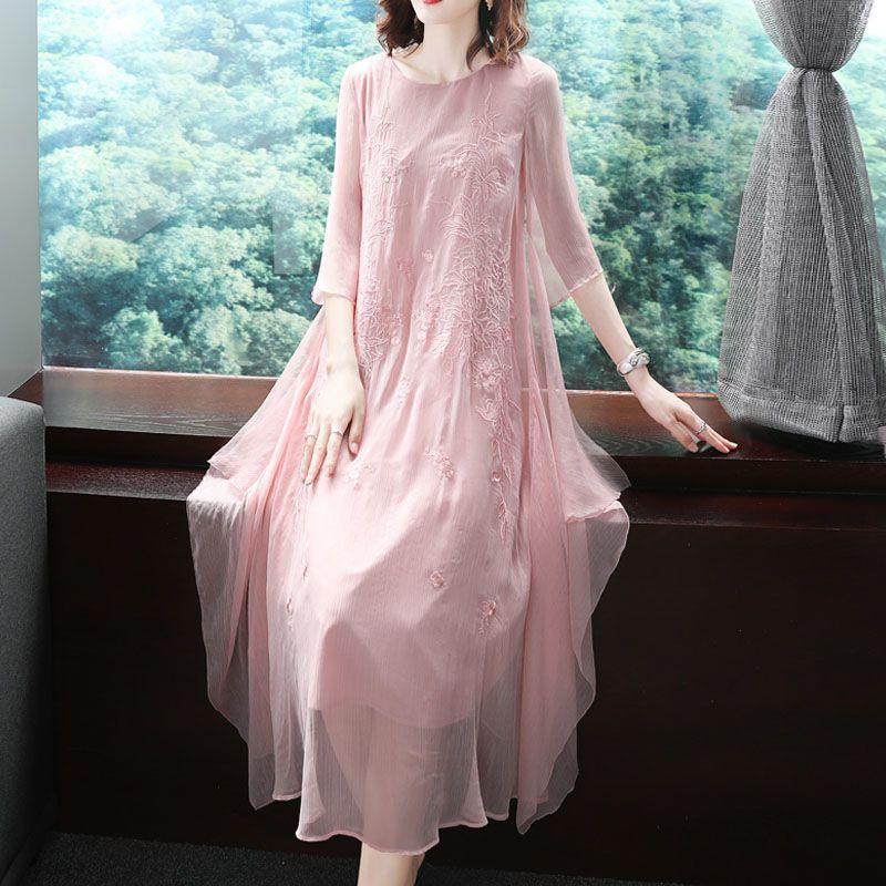 Chinese Traditional Chiffon Qipao National Flower Embroidery Cheongsam Oriental Elegant Wedding Party Dress