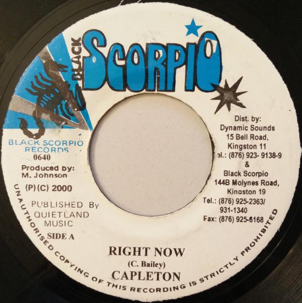 

7inch Record CAPLETON - Right Now 0640 Black Scorpio 2000 Jamaica Reggae, Ska & Dub Used