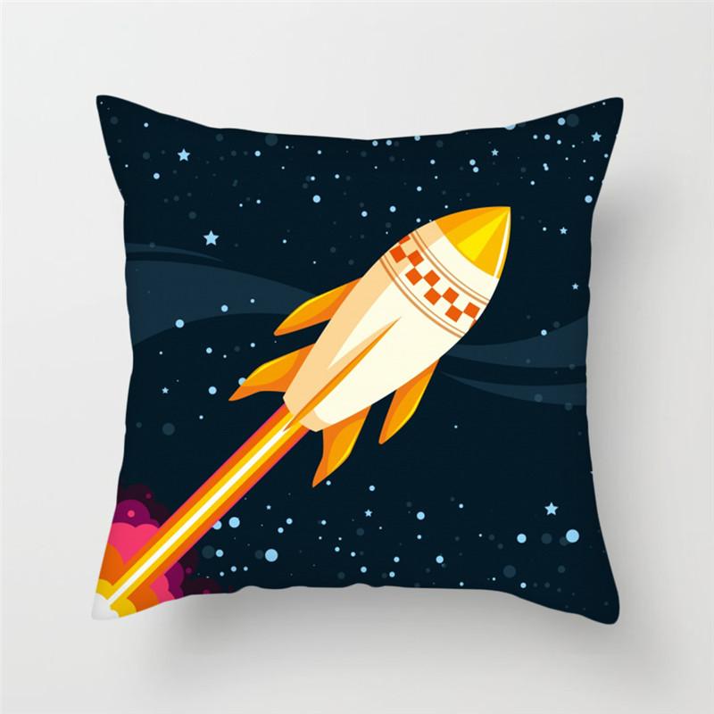 Cartoon Astronaut Rocket Spaceship Sofa Home Bedroom Decoration Pillowcase Kids Room Space Theme Cushion Cover