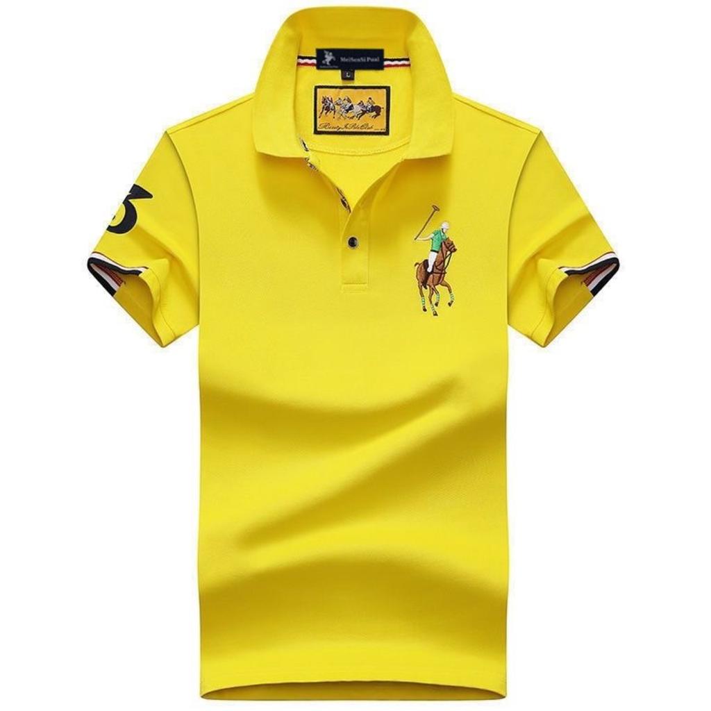 TrendHub Polo Shirt Men Cotton Mens Short Sleeve Solid Color Embroidery Business Casual Polo Shirt