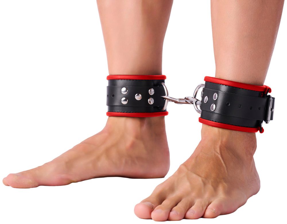 Black-Red Leather Ankle Cuffs - The Red - Handcuffs