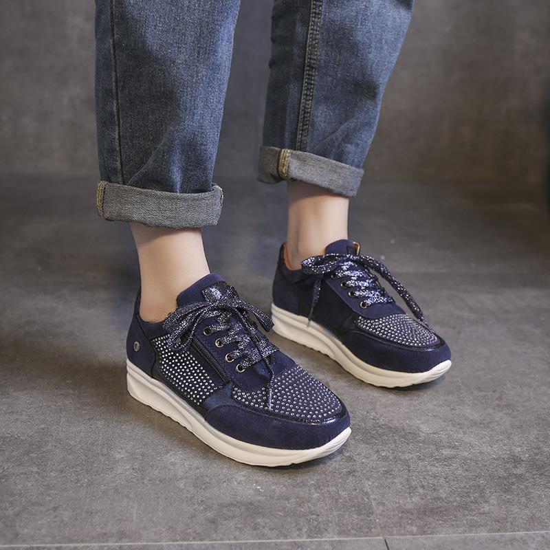 Flat bottom casual round head rhinestone single shoes women's fashion heightening casual shoes women's board shoes