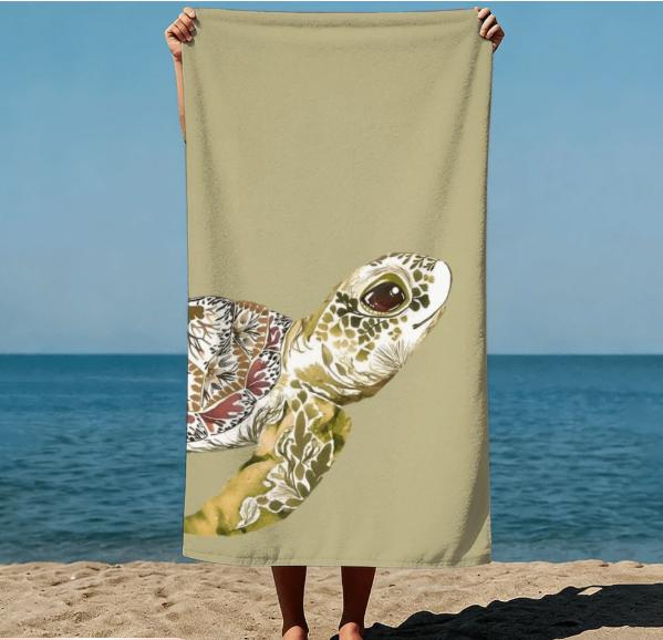 Summer Boho Style Turtle Adorned with Intricate Patterns Vibrant Art Style Beach Towel for Swimming Pool Vacation Large Towel