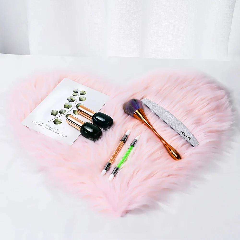 Pink Nail Art Soft Fur Foldable Hand Rest Pad Nail Art Photo Background Manicure Practice Cushion Mat Nail Equipment Tool