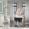 Funny Cat Shower Curtain Fun Animal In Bathtub with Fish Cloth Fabric Shower Curtain Hilarious Pet Bathroom Decor Set with Hooks