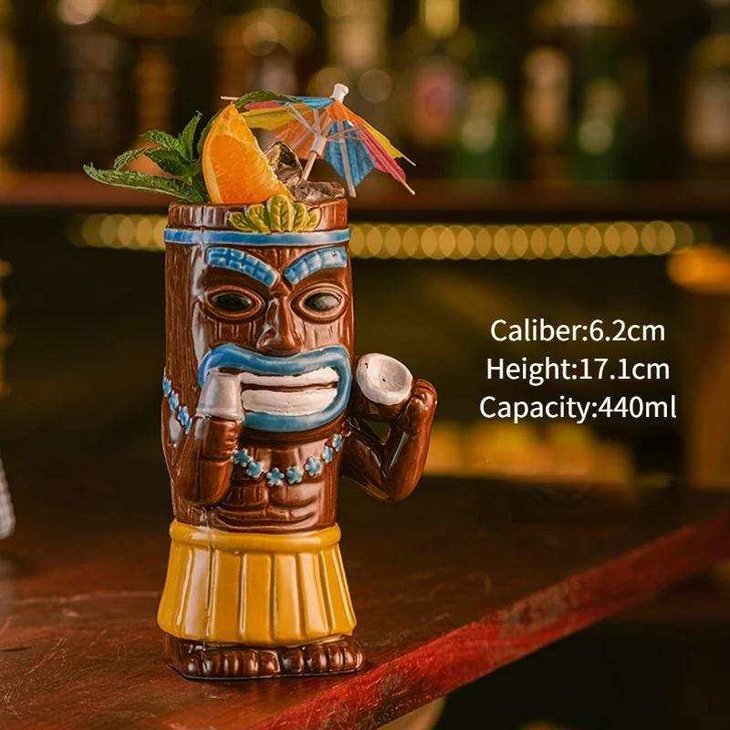 Hawaiian Style Brown Tiki Mug Creative Ceramic Cocktail Cup For Tiki Bar Party Drinkware 501-600ml