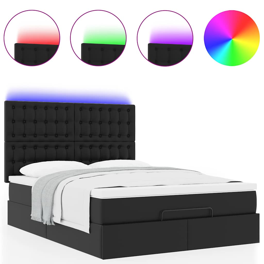 Ottoman Bed with Mattress & LEDs Black 140x190 Cm Faux Leather