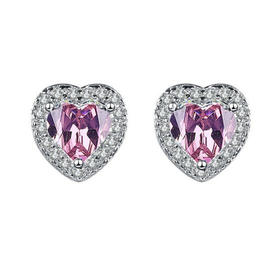Heart Shape Earrings Full Diamond Effect Micro-Setting Love Zirconia Stud Earrings Romantic Jewelry for Women Girls Everyday Wear Anniversary Gift