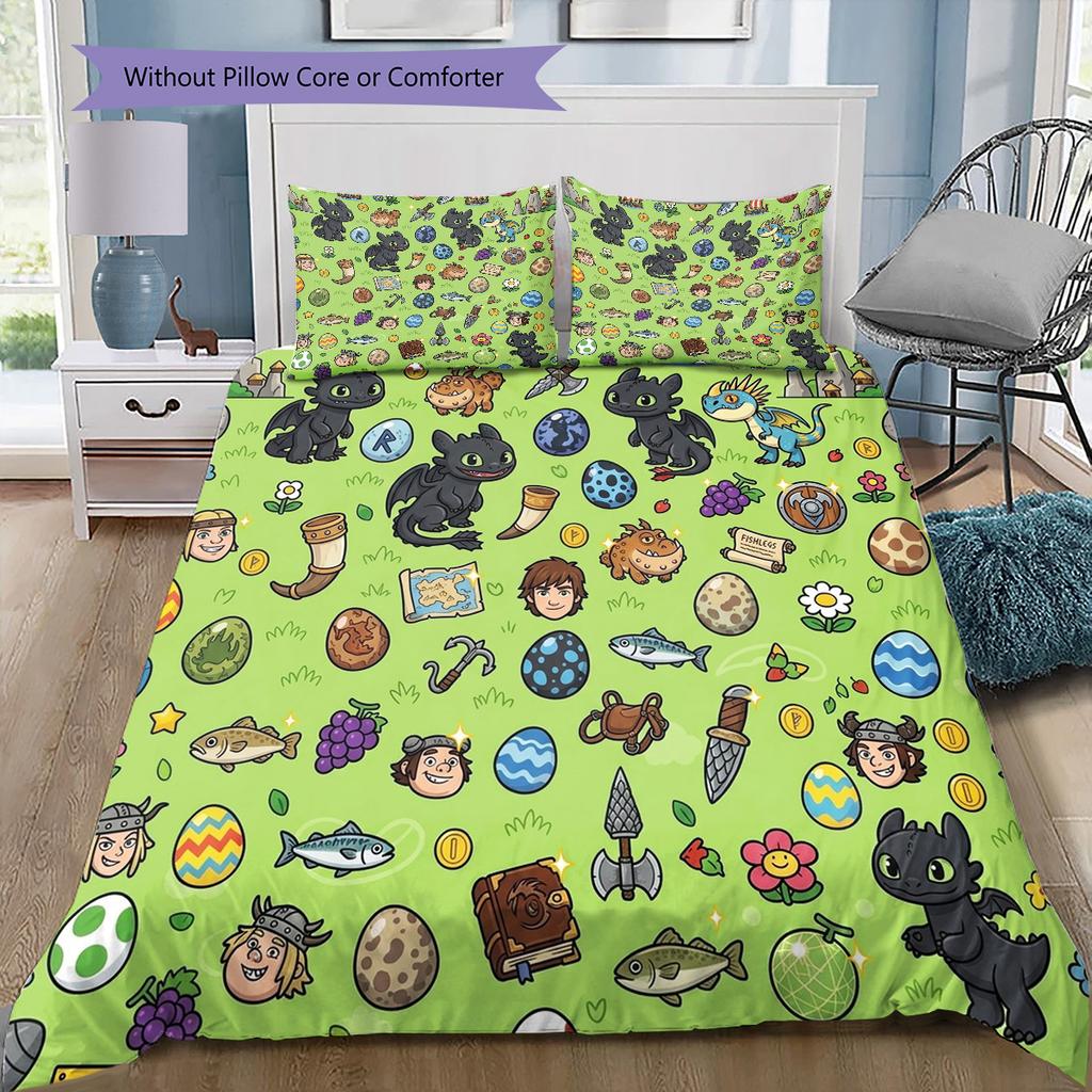 How Train Dragon Pattern Bedding Quilt Set Quilt Cover Pillowcase Home Birthday Gift(1 * duvet cover + 2 * pillowcase, without core)