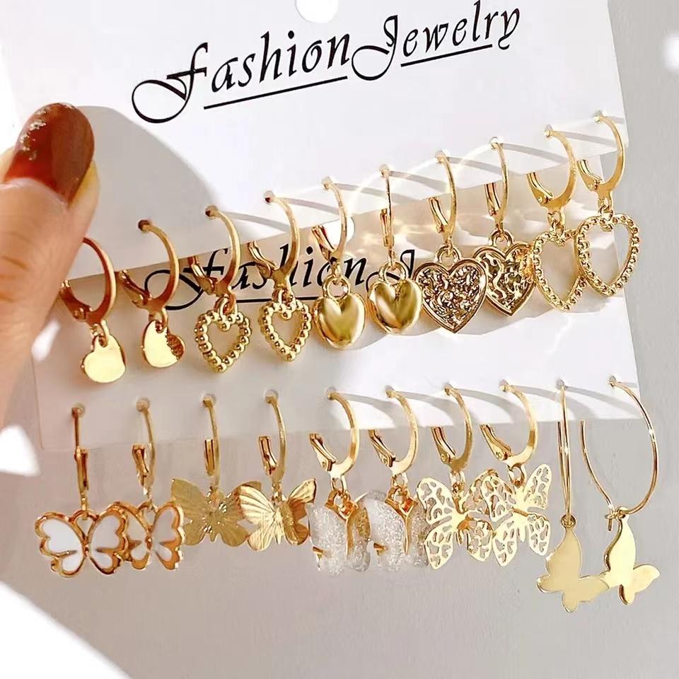 

10 Pcs Fashion Trendy Metal Earrings Creative Minimalist Temperament Hollowed Out Butterfly Love Women s Fashion Daily Earrings