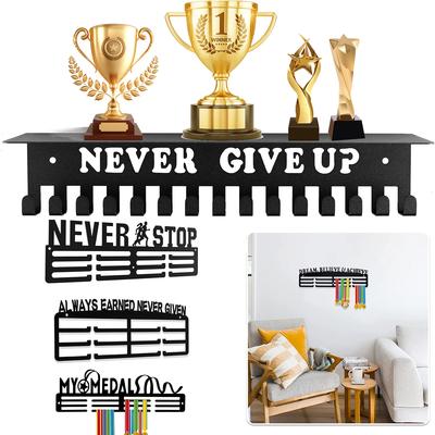 Medal Display Rack Wall-Mount Metal Sports Football Awards Display Shelf with Inspirational Words Anti-Rust Hanger Decorative