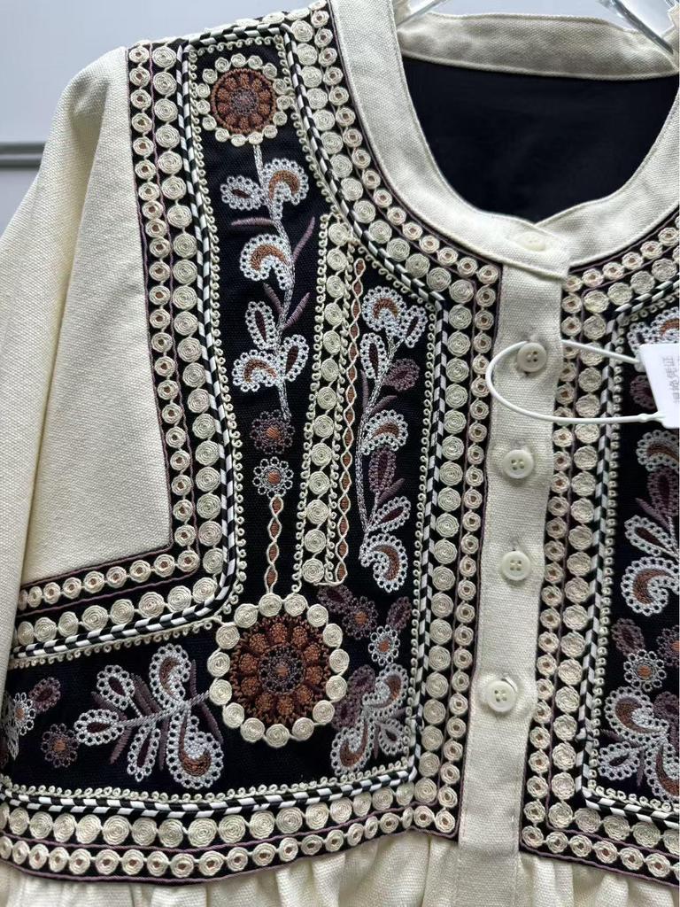 Camicia Larga Ricamata Francese Stile Bohemien con Maniche a Lanterna