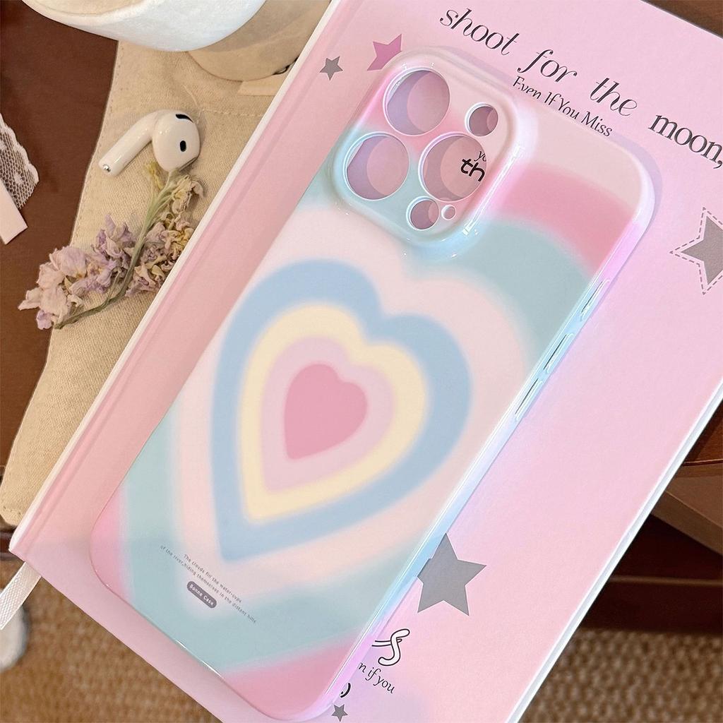 Girl's gradient heart case suitable for iPhone 16, Apple 17 Pro Max, soft film, full coverage for 13, Korean style for 15