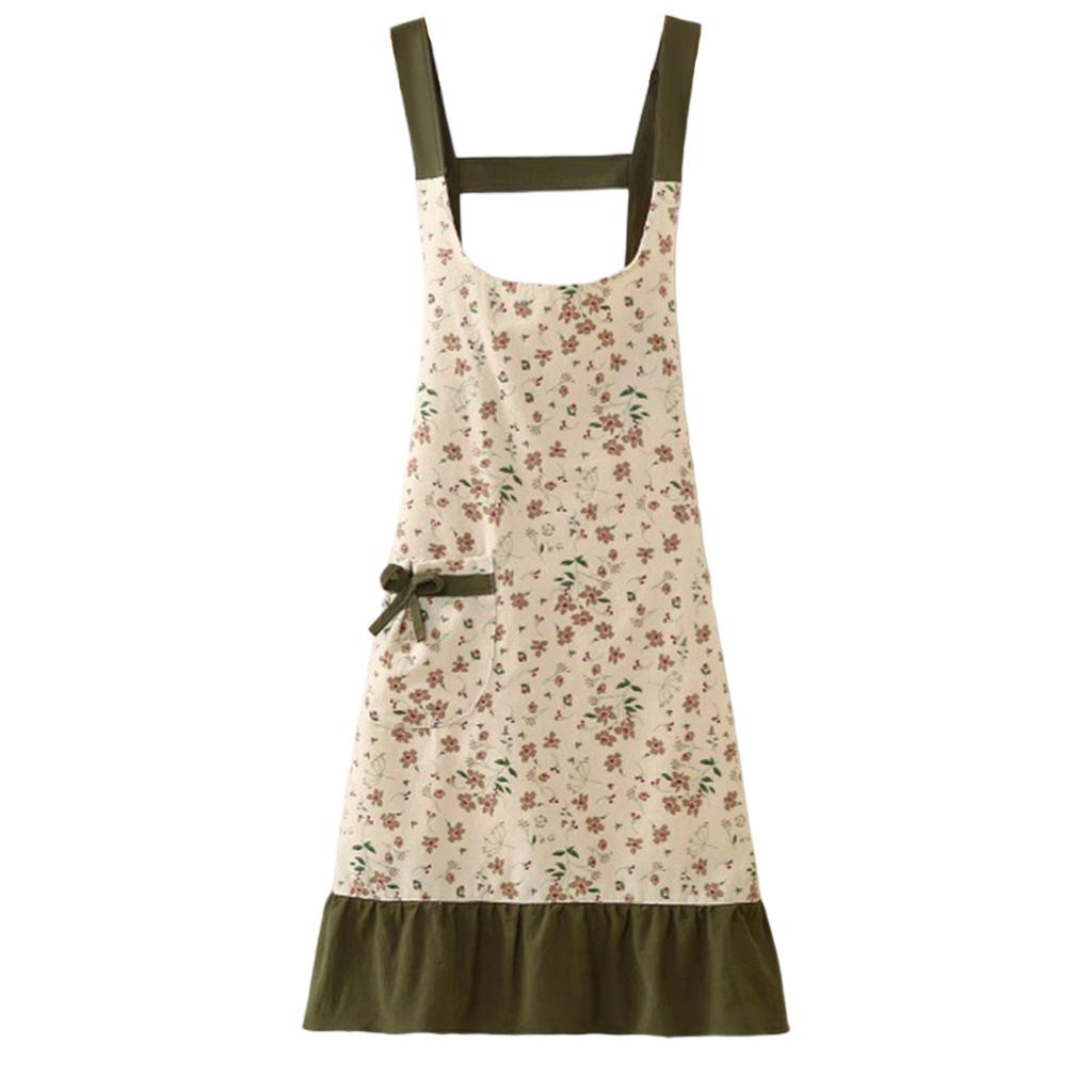 Adjustable Floral Print Cooking Apron with Pockets Stylish Tie-up Work Apron for Women Machine Washable Art Apron
