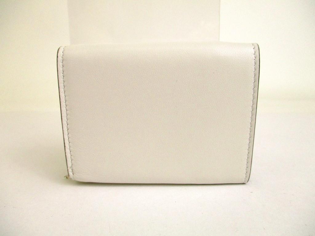 Authentic FENDI White Leather Baguette Micro Trifold Wallet Compact Wallet #9932  Refurbished