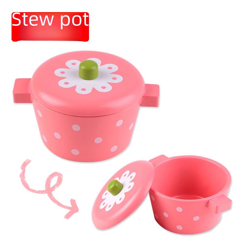 Yiwang Wooden Kitchen Toy Set: Pretend Play Cooking with Frying Pan and Hot Pot.