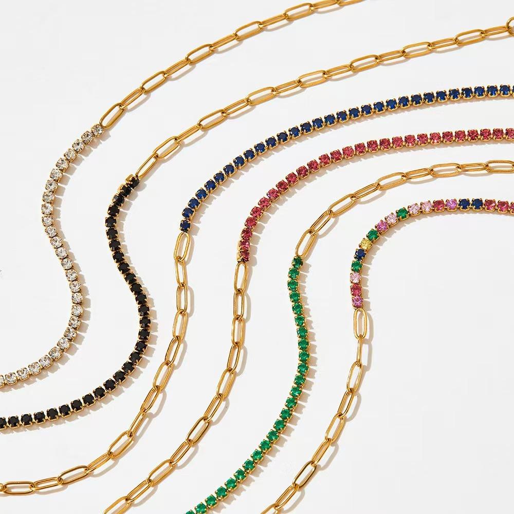 Luxury Exquisite Geometric Square Colored Zircon Stainless Steel Paperclip Chain Bracelets for Women Trend Jewelry Does Not Fade