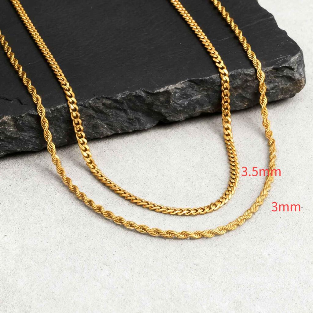 2pcs Men's Chain Necklace,Stainless Steel Black Gold Silver Color Twisted Rope Chain Collars,Trendy Punk Basic Chains Gift