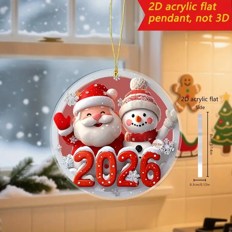 2D Flat Cute Red White Snowman Friends 2026 New Year Gift Pendant Christmas Ornament Cartoon Design Snowflakes Home Decor