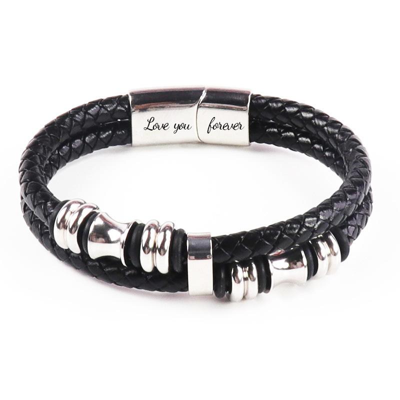 Leather rope bracelet cowhide men's double-layer stainless steel leather woven bracelet handmade multi-layer bracelet