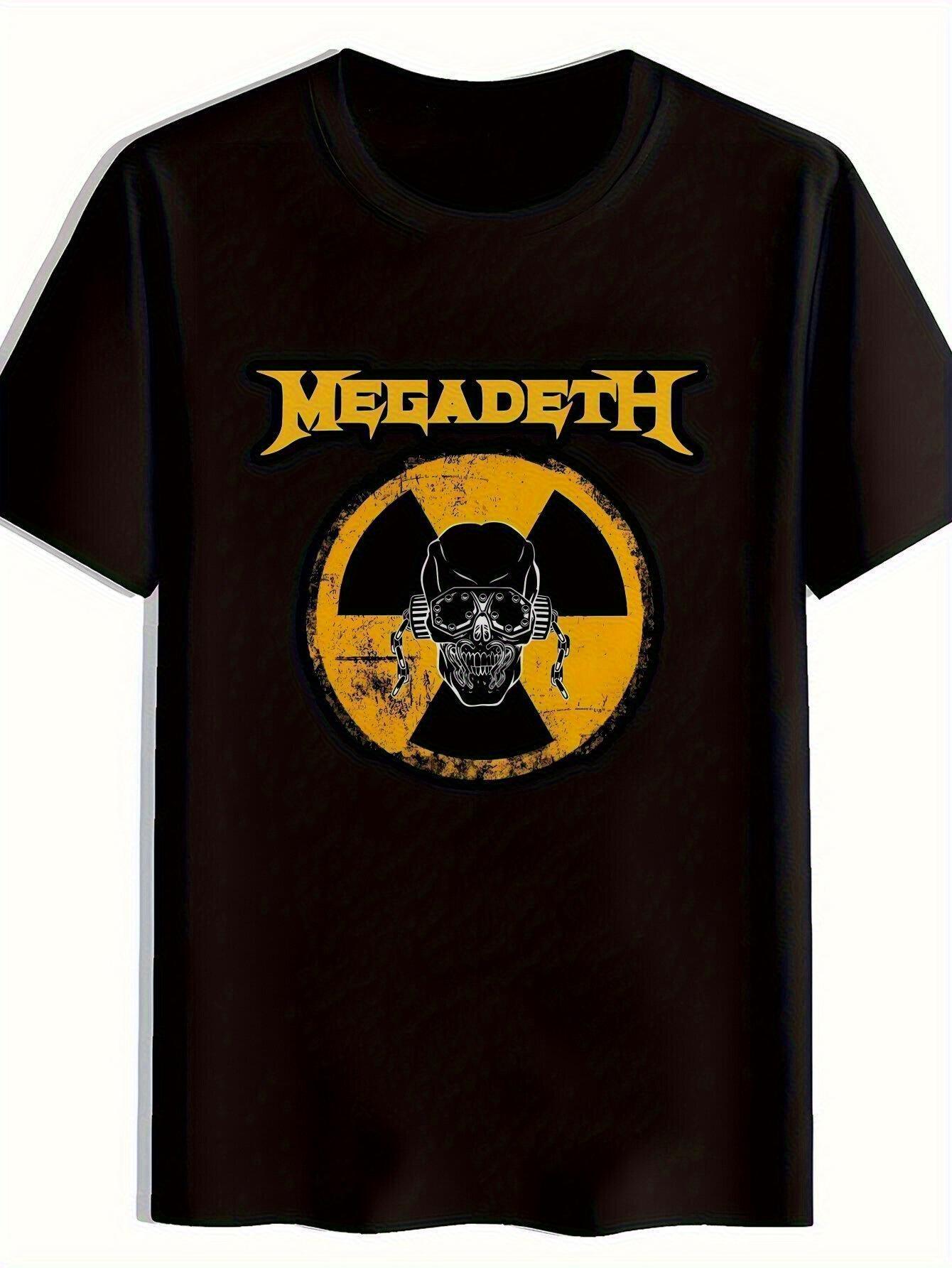 2025 New Skull & Bones Graphic T-shirt - Black Band Tee with Megadeth Print L