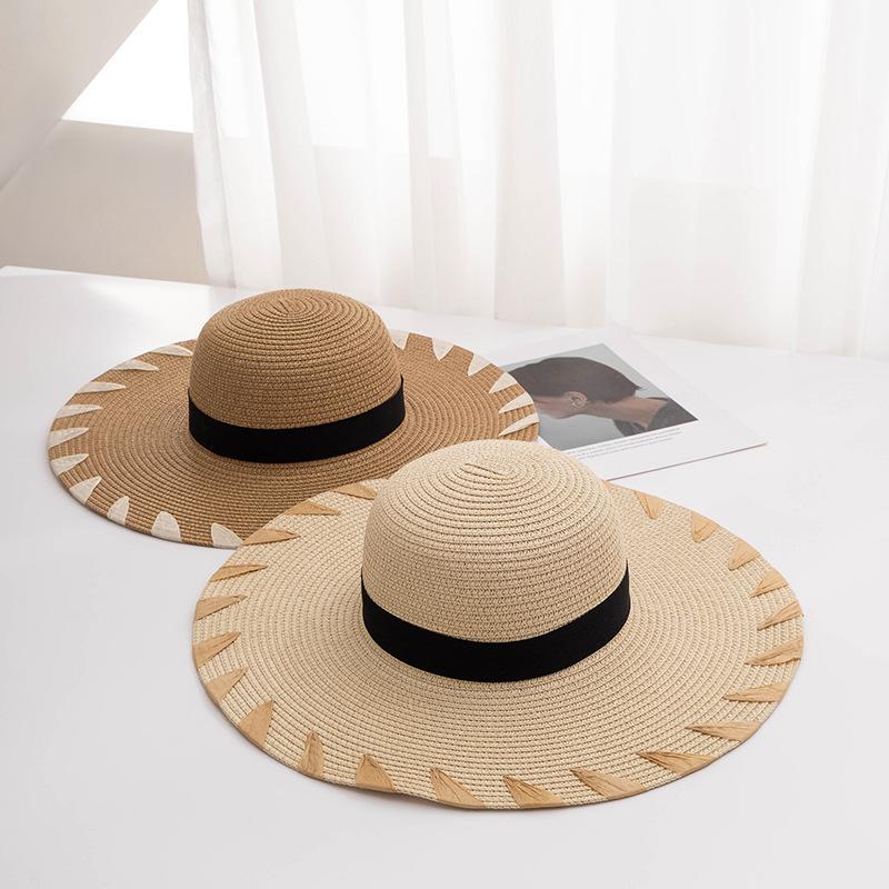 Wide Brim Imitation Lafite Straw Hat For Men And Women Foldable Beach Summer Face Shading Hat Jazz Cap Flat Top Hat Tassel Hat