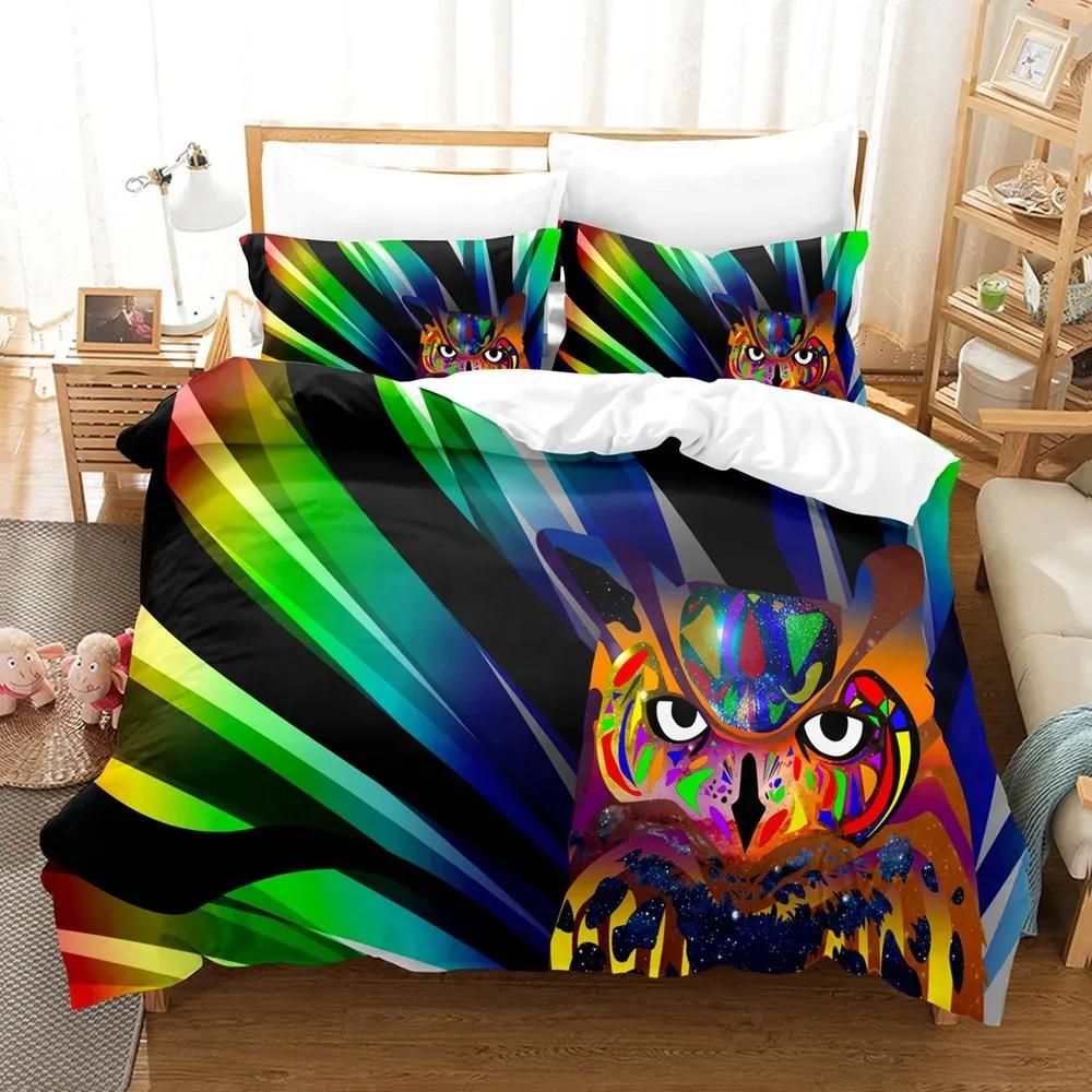 Owl Duvet Cover Set King/Queen Size,lovely Baby Owl Quilt Cover On A Tree,cute Wild Animal Polyester Bedding Set for Boys Teens