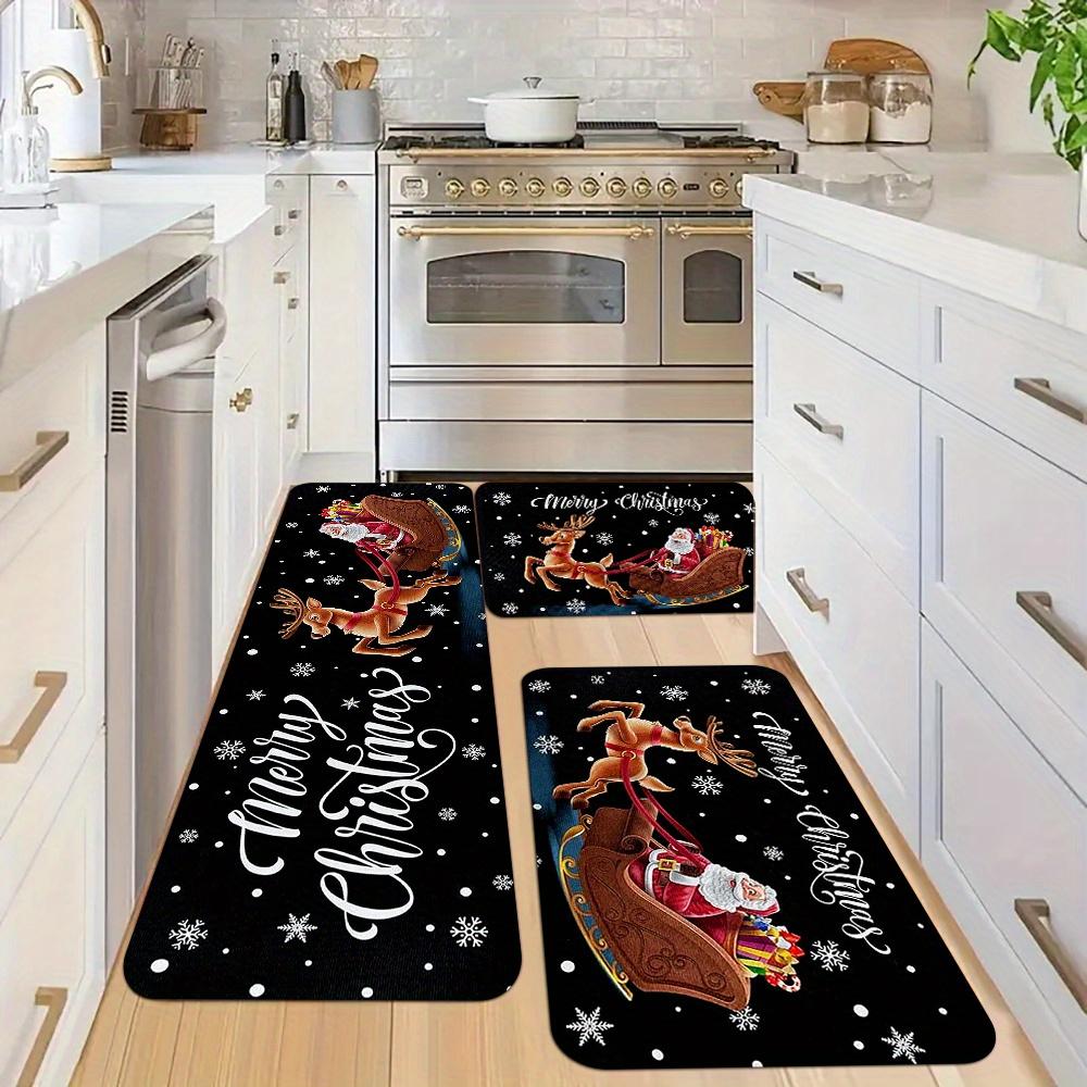 1Pcs Anti Fatigue Kitchen Rugs Santa and Elk Print Waterproof Non-Slip Thick Cushioned Kitchen Mat Heavy Duty Comfort Standing Mat for Kitchen