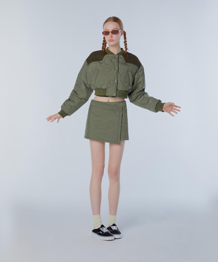 Instant Punk Heart Quilted Wrap Skirt - Khaki