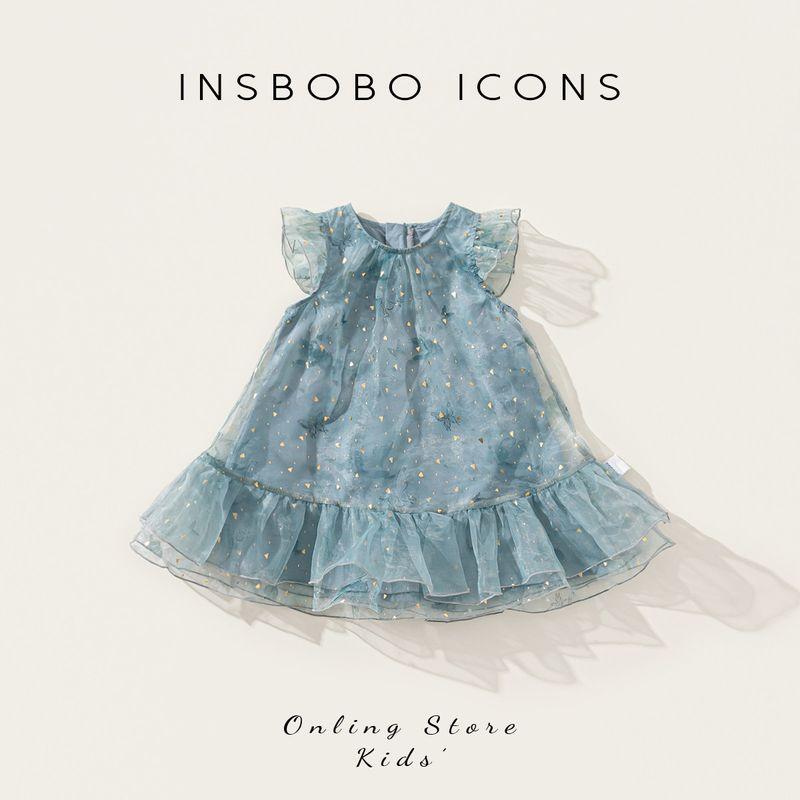 Insbobo Girl Dress Summer Thin Birthday Party Baby Girl s Dress Kids Princess Dress Baby Tulle Skirt Summer Gray Blue 100