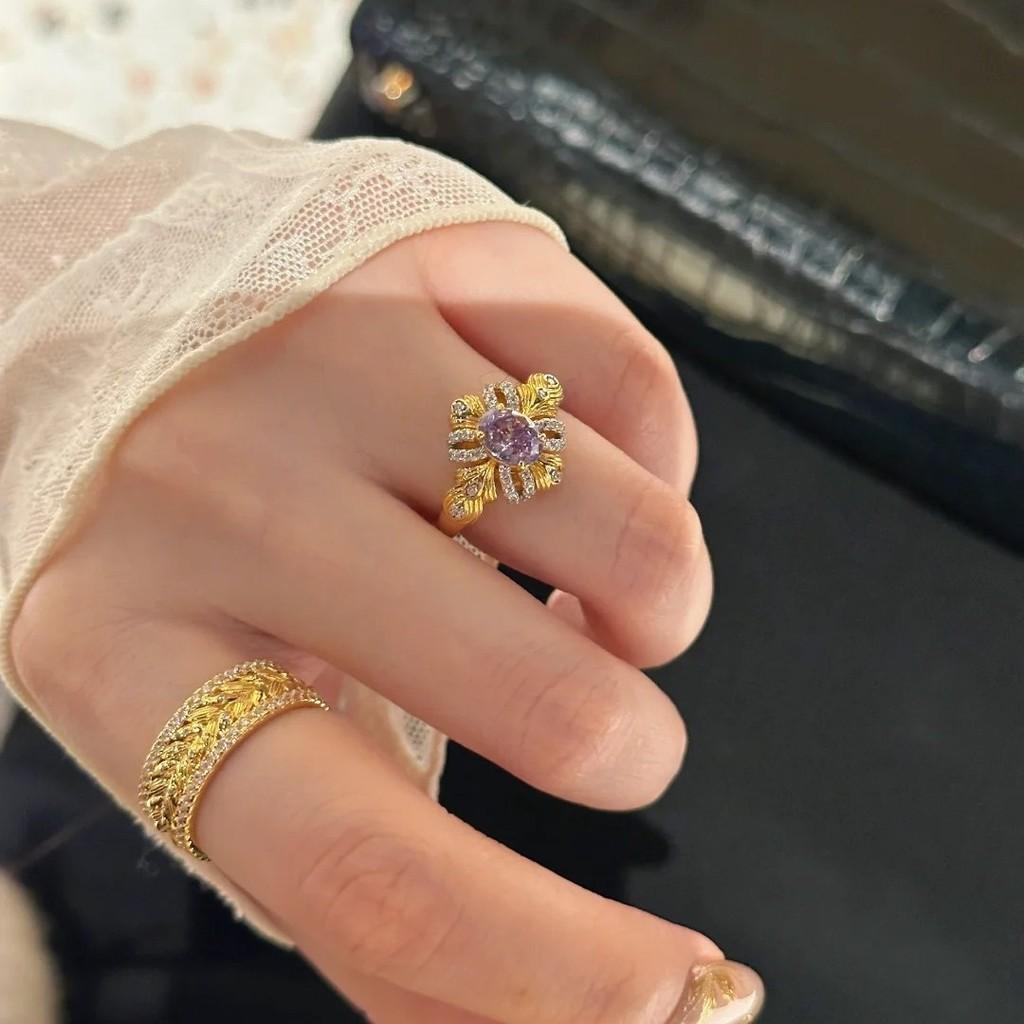 Exquisite Open-ended Copper Wheat Spike Ring For Fashionable Women In Purple