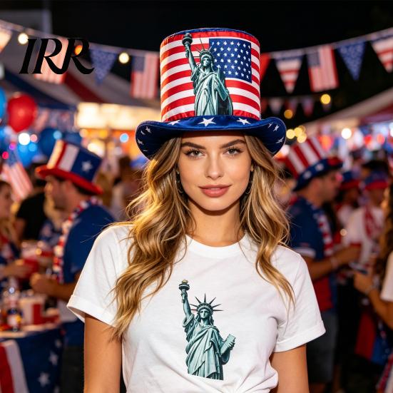 Retro Style Top Hat American Flag Hat, Uncle Costume for 4th of July, Bald Eagle Red White Blue Patriotic Party Decoration Adults, Independence