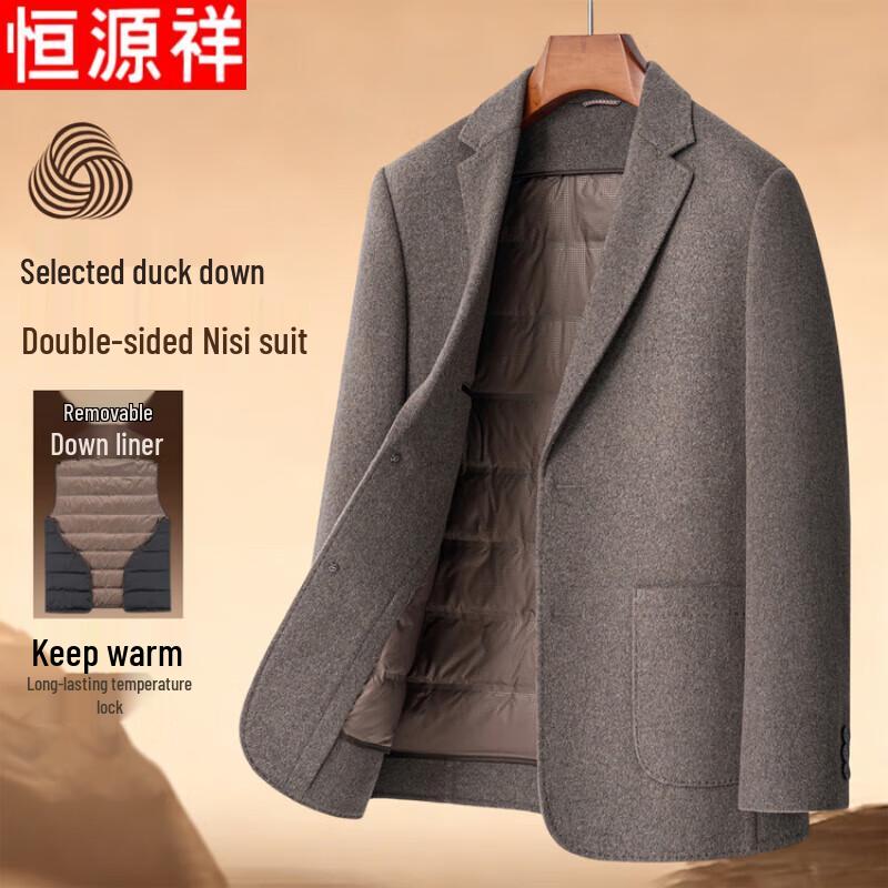 Hengyuanxiang Men s Wool Blend Coat with Detachable Down Liner 4XL