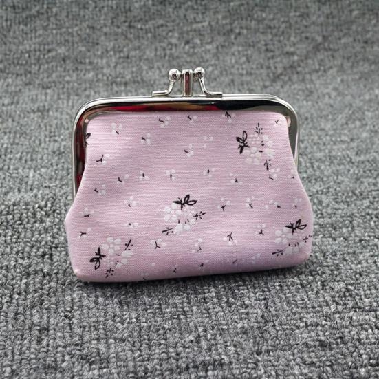Floral Canvas Coin Purse, Women Change Purse with 2 Compartments, Kiss Lock Closure Pouch for Cash Coins Cards