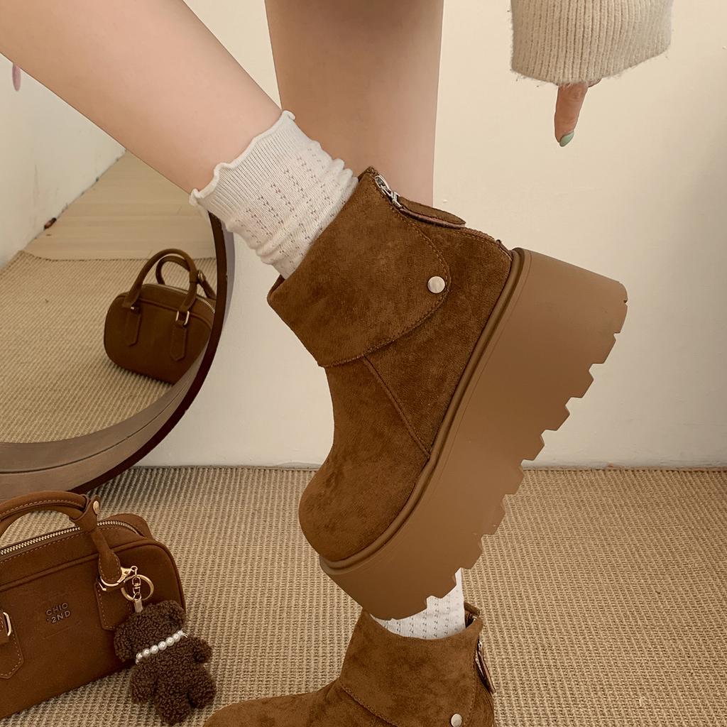 White Retro Small Thick-soled Heightening Martin Boots Women's 2025 New Autumn Thin Versatile Short Boots