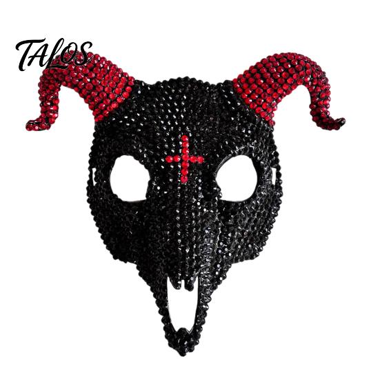 Light Luxury Skull Mask Halloween Rhinestone Full Face Mask, Black White Ram Horn Masquerade Sparkly Crystal Glitter Party for Adults Unique Costume
