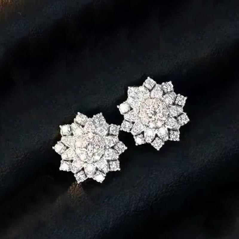 Dazzling Flower Shaped Stud Earrings Full with CZ for Women Daily Wear Temperament Accessories Fancy Gift Fashion Jewelry