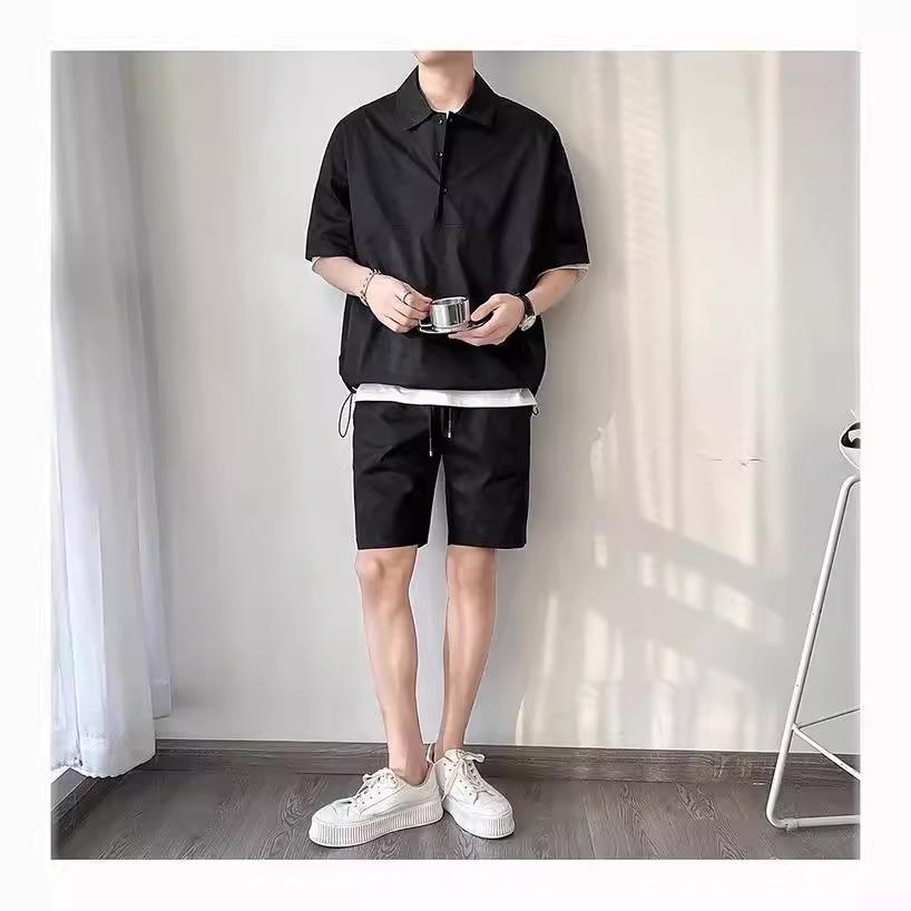 2023 Hong Kong Style Korean Boys' Sports Suit: Loose T-Shirt & Simple Five-Point Shorts