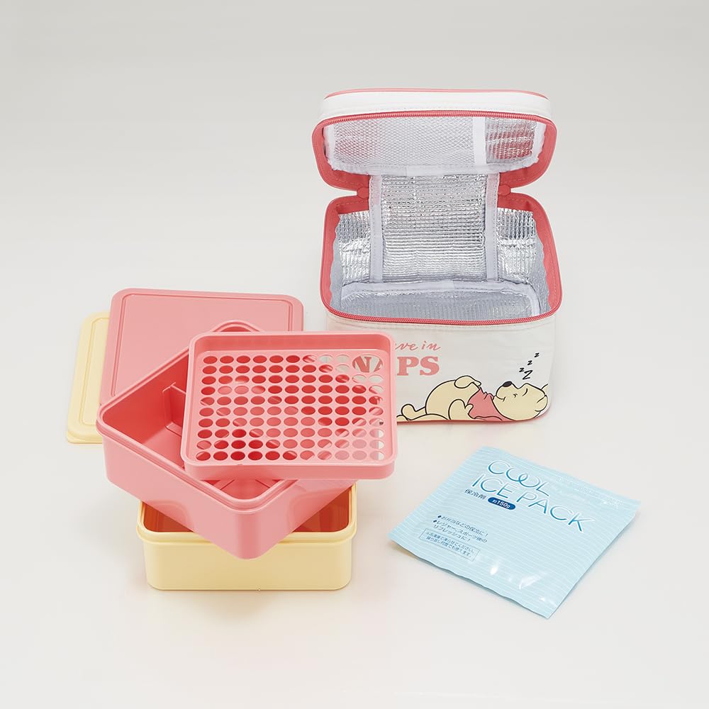 Skater Picnic Bento Box with Insulated Bag and Ice Disney Winnie the Pooh BOLD Made in Pack, & TRU, Japan, 2240ml, KCPC2-A