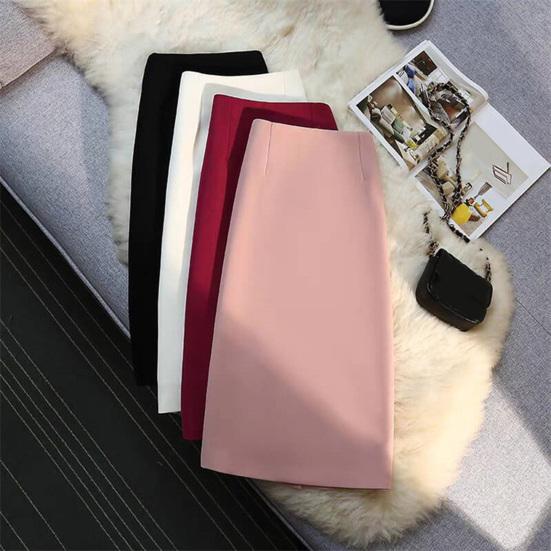 Women Suit Skirt A-Line Style High-Waisted Design Midi Skirt Back Slit