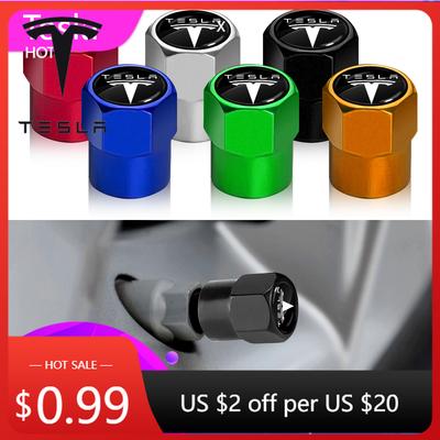 Car Sticker 2025 New 4Pcs Car Tire Valve Caps Emblem Metal Cap Case Car Styling Accessories for Tesla Model 3 2022 X S Cc3