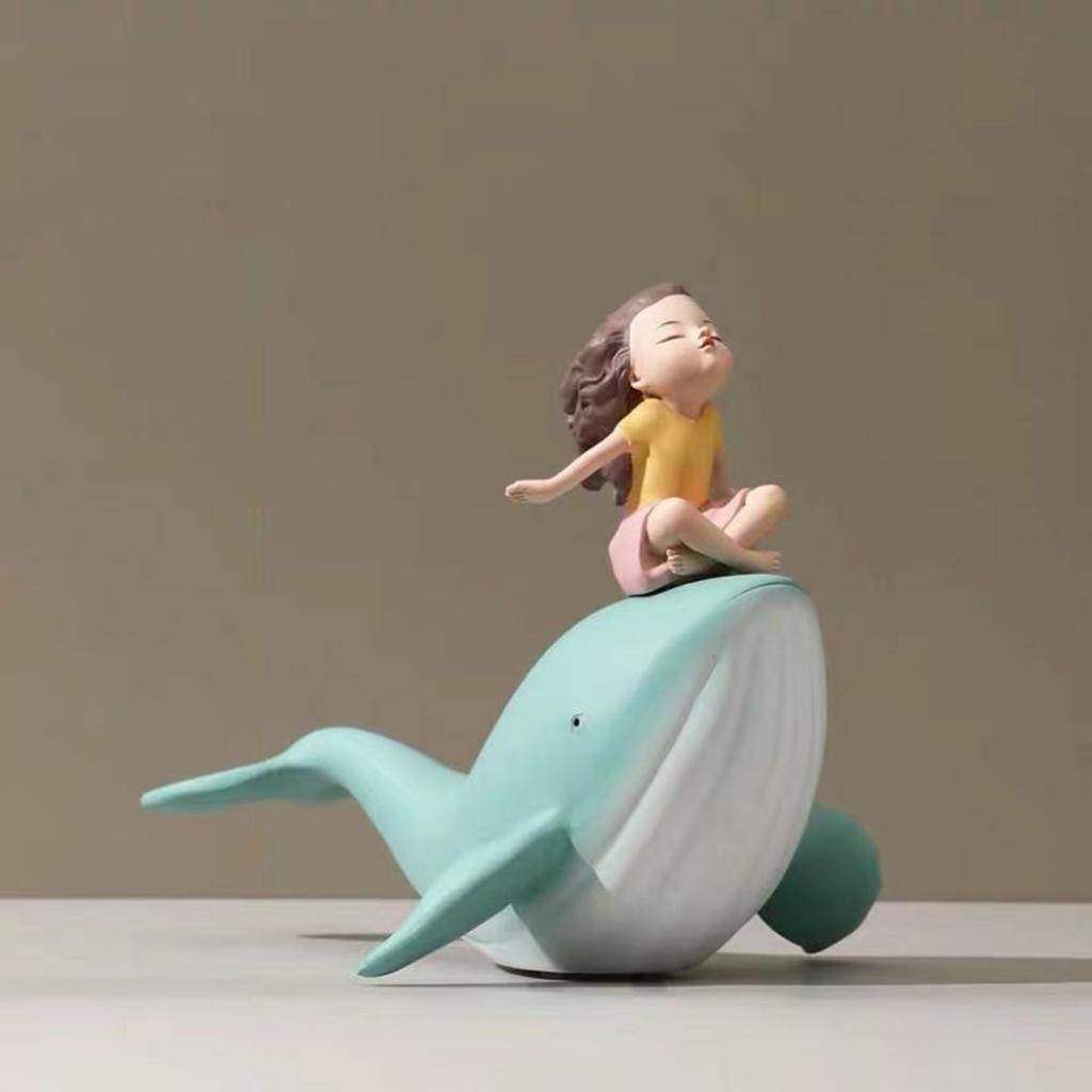 Creative Cute Girl and Whale Figurine Resin Statue Home Decor Modern Bedroom