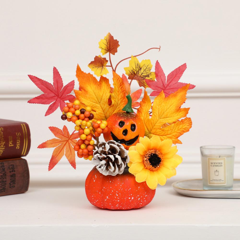 Artificial Pumpkin Ornament Maple Leaf Pine Cones Berry Sunflower Halloween Layout Prop For Table Decoration